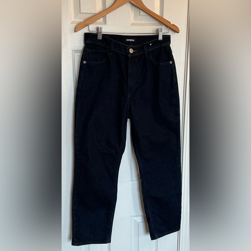 Express Cropped Straight High Rise Women's Dark Blue Wash Denim Jeans Size 8R